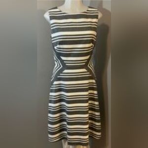 CALVIN KLIEN dress, size 6 Dark gray & white stripes. White slip underneath.